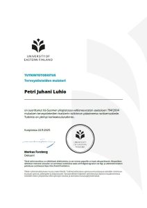 PLuS Nutrition Registered Dietitian Petri Luhio. Sports Nutrition Expert. Professional Online services. Master degree certificate. University of Eastern Finland